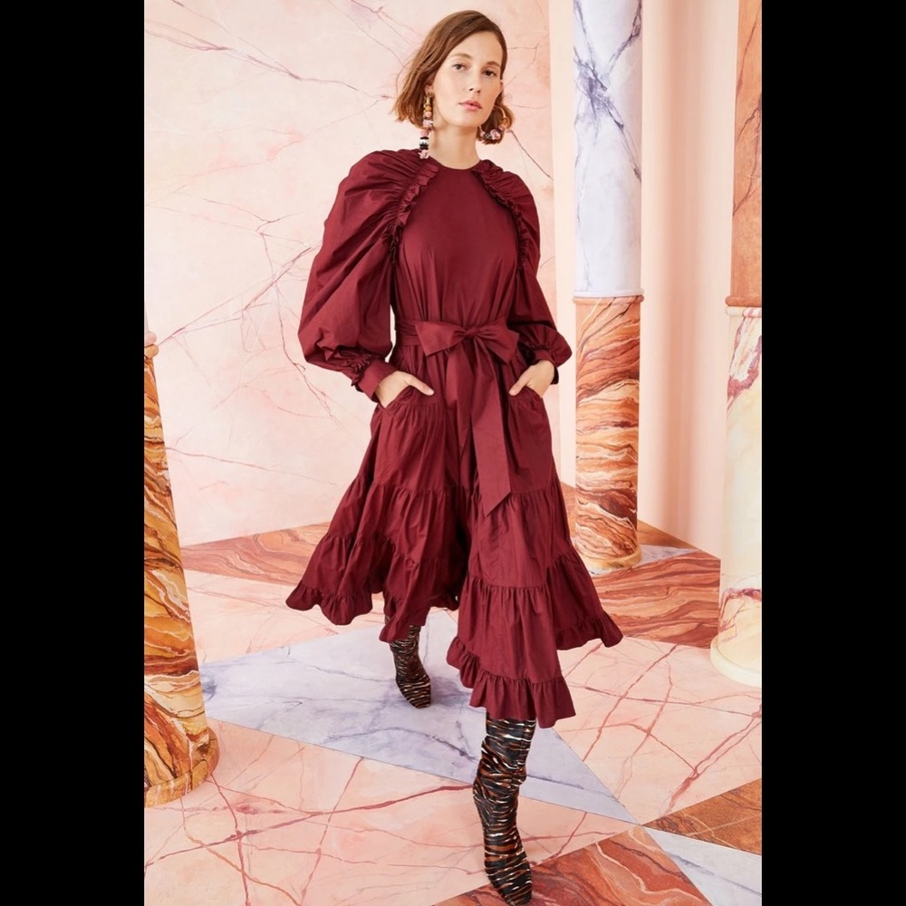 Ulla Johnson Samar Tiered Dress in Burgundy // NWT STUNNING